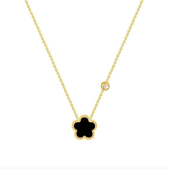 New Woman 18K Gold Plated Stainless Steel Black Cubic Zirconia Chain Necklace - Picture 2 of 2